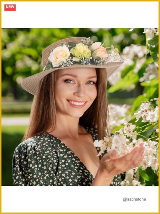 Handwoven Crochet Straw Panama Sun Hat with Flower Decor